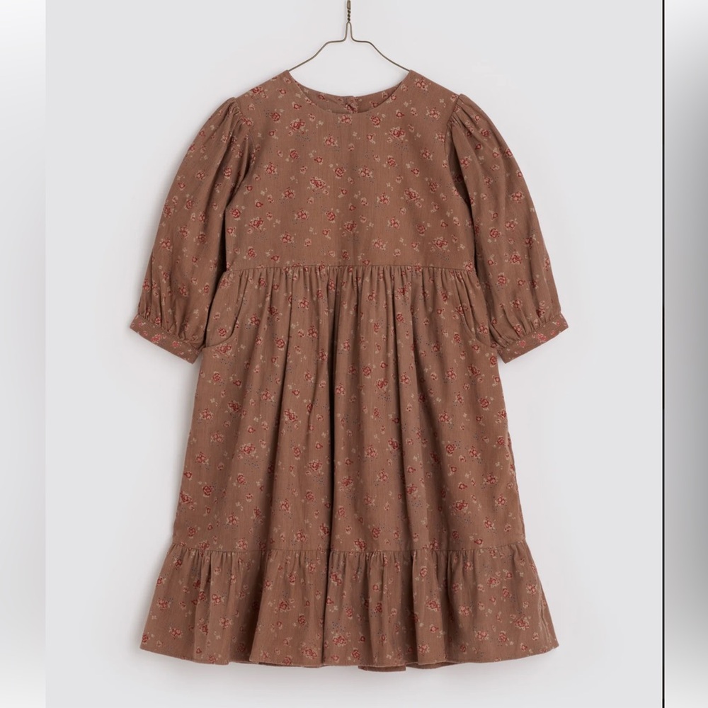 Little Cotton Clothes brown corduroy floral dress 7-8 NWT